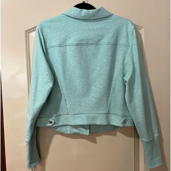 H BY HALSTON French Terry Moto Jacket Aqua Mint Green Women’s Size 16 - Picture 3 of 8